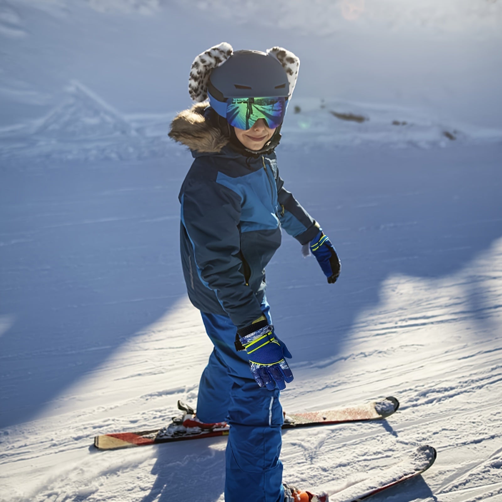 Kids Waterproof Split Finger Ski Gloves Warm Snow Gloves