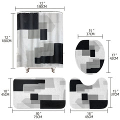 4 Piece Bathroom Set: Shower Curtain, Rugs, Non Slip Mat & Hooks