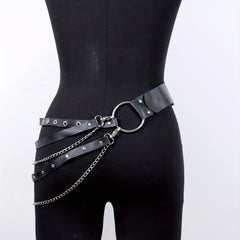 Vintage Punk PU Wide Belt Gothic Chain Adjustable Harness Belt Women