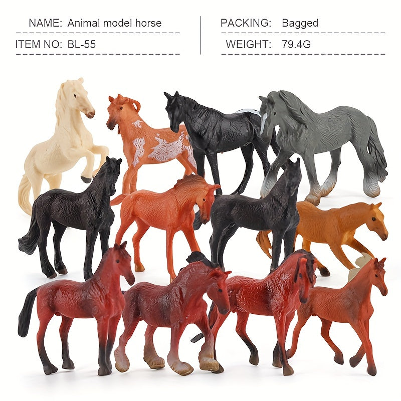 12 Horse Model Set Horse Racecourse Pasture Stallion Dark Horse
