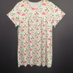  Mushroom & Leaf Print Dress Short Sleeve