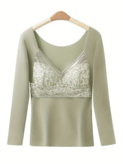 Lace Thermal Underwear Floral Print Top
