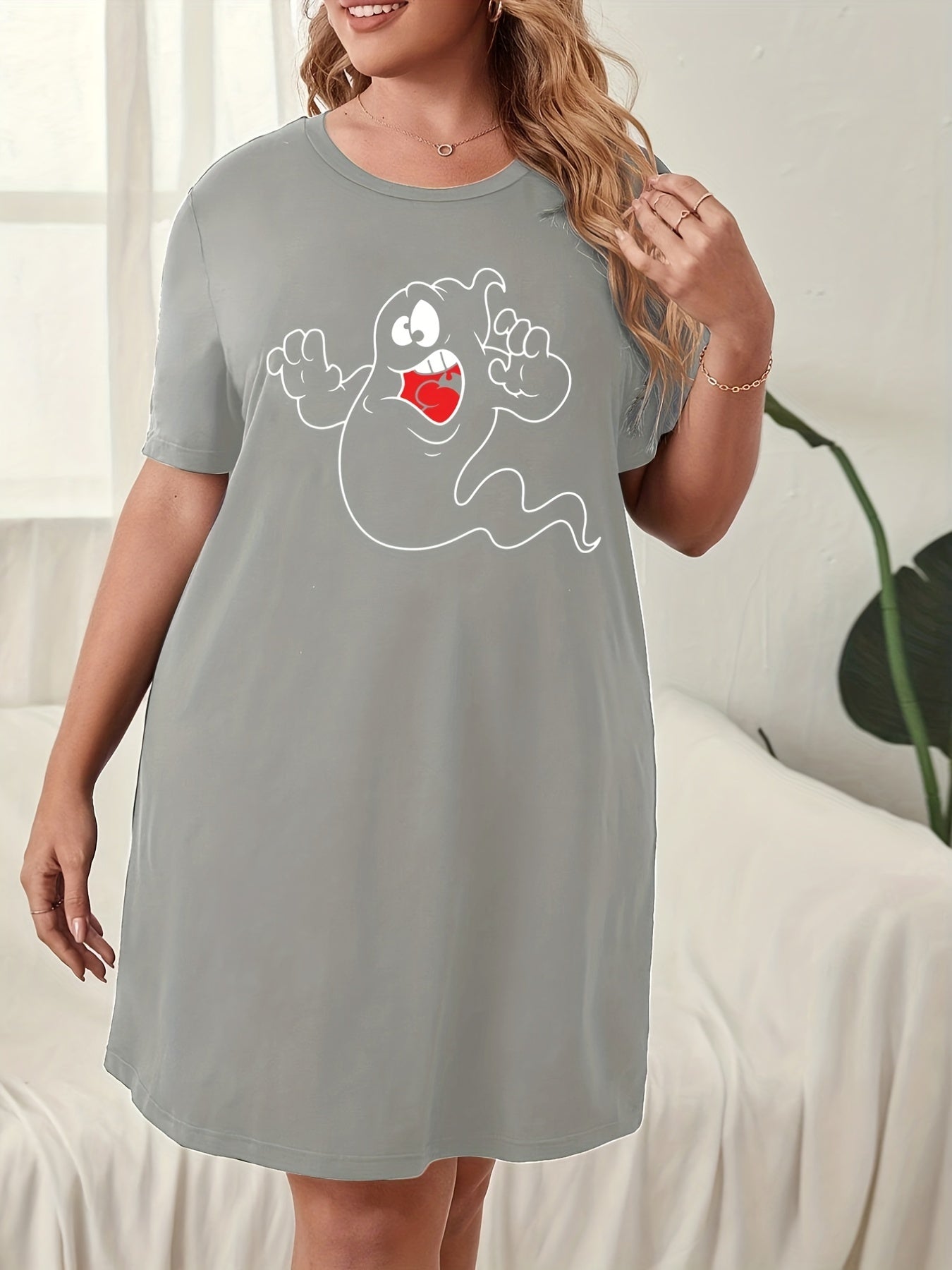 Funny Ghost Print Plus Size Halloween Dress