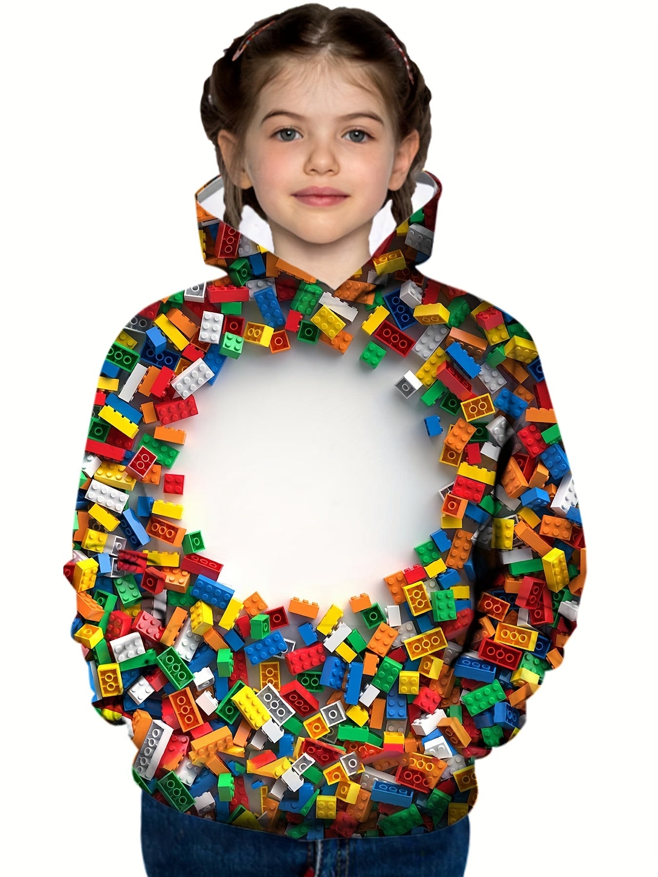 Building Blocks Pattern Kid's Hoodie Long Sleeve Top for Spring Fall