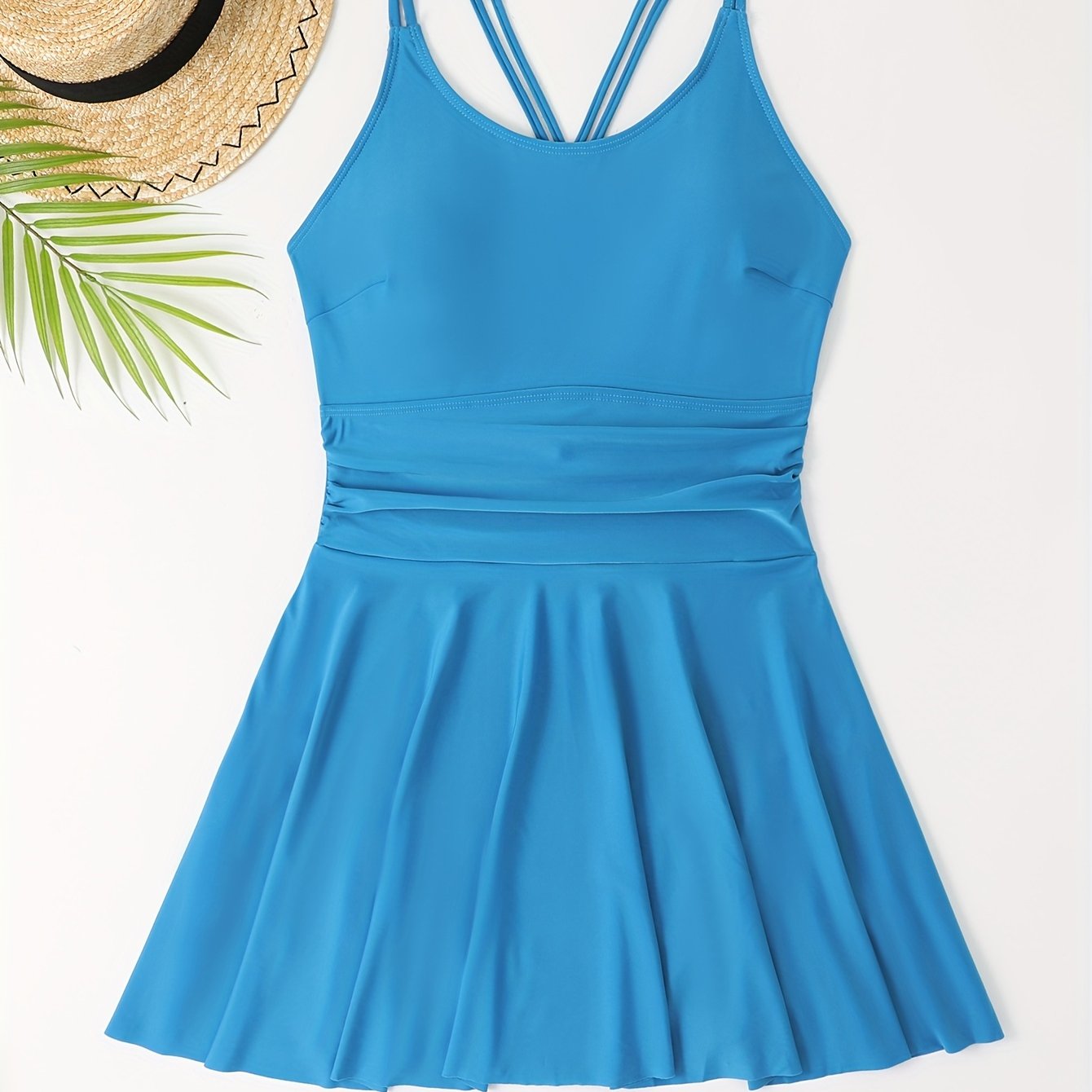  Lace Up Back Ruched One Piece Swimsuit