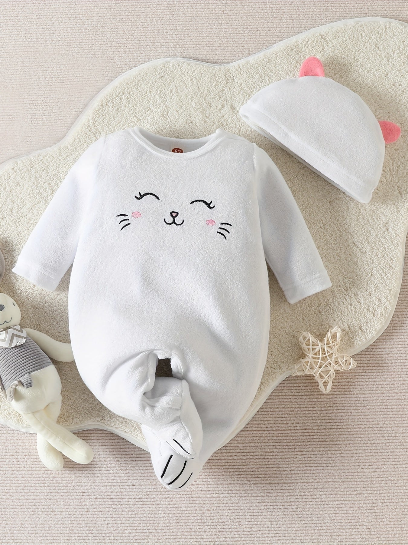 Baby Girls Smile Face Print Romper With Hat 2pcs Set