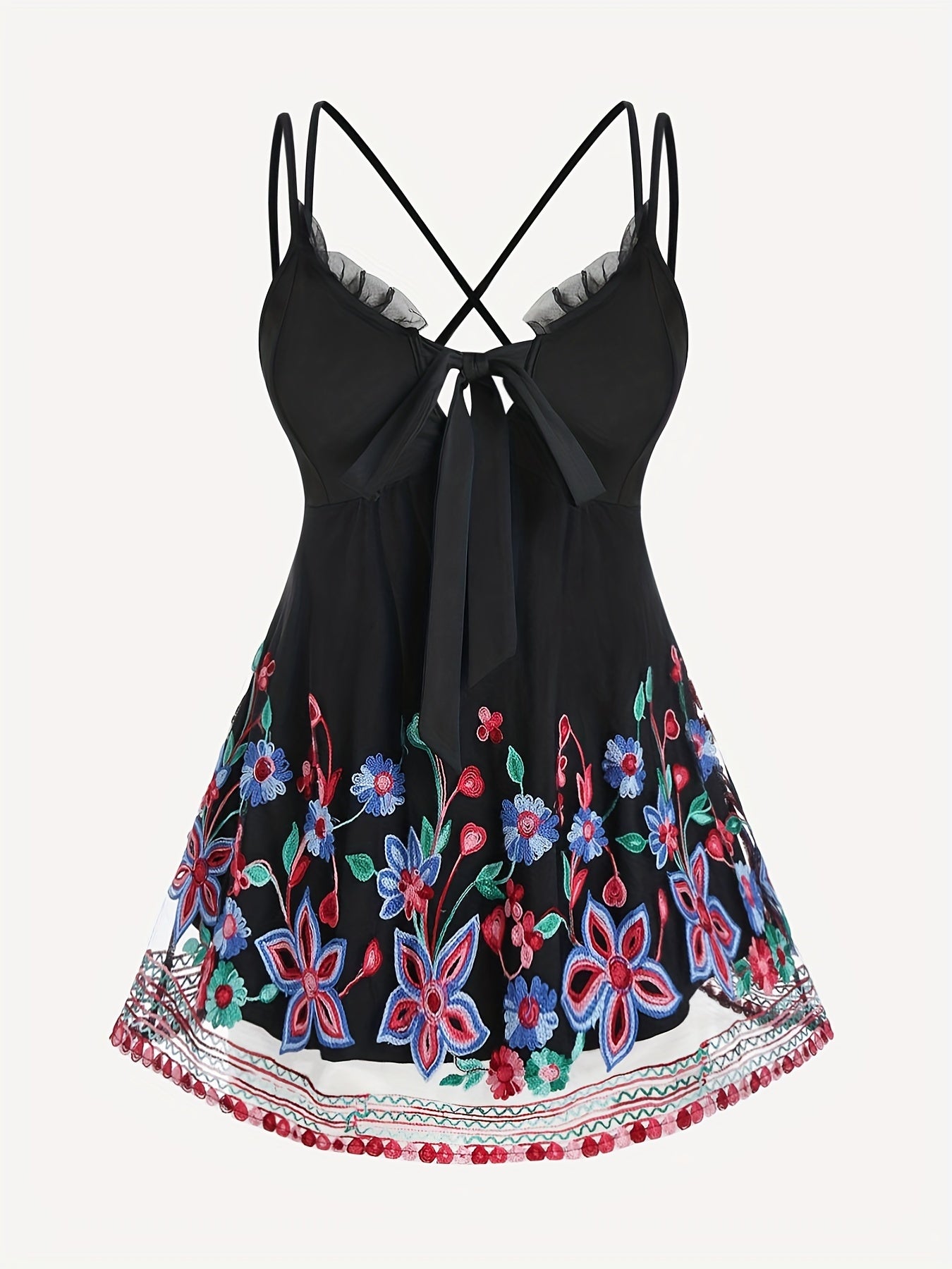  Women's Floral Embroidery Mesh Cami Top