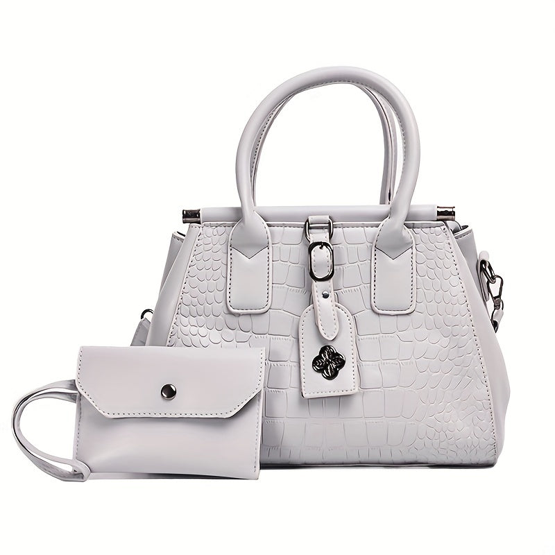 Crocodile Embossed Tote Satchel Bag With Purse For Work