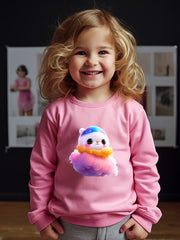 Cartoon Pattern Print Girls Pullover Sweatshirt for Fall Winter