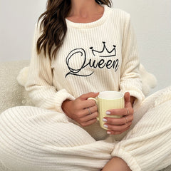 Crown Embroidery Pajama Set Long Sleeve Top & Lounge Pants