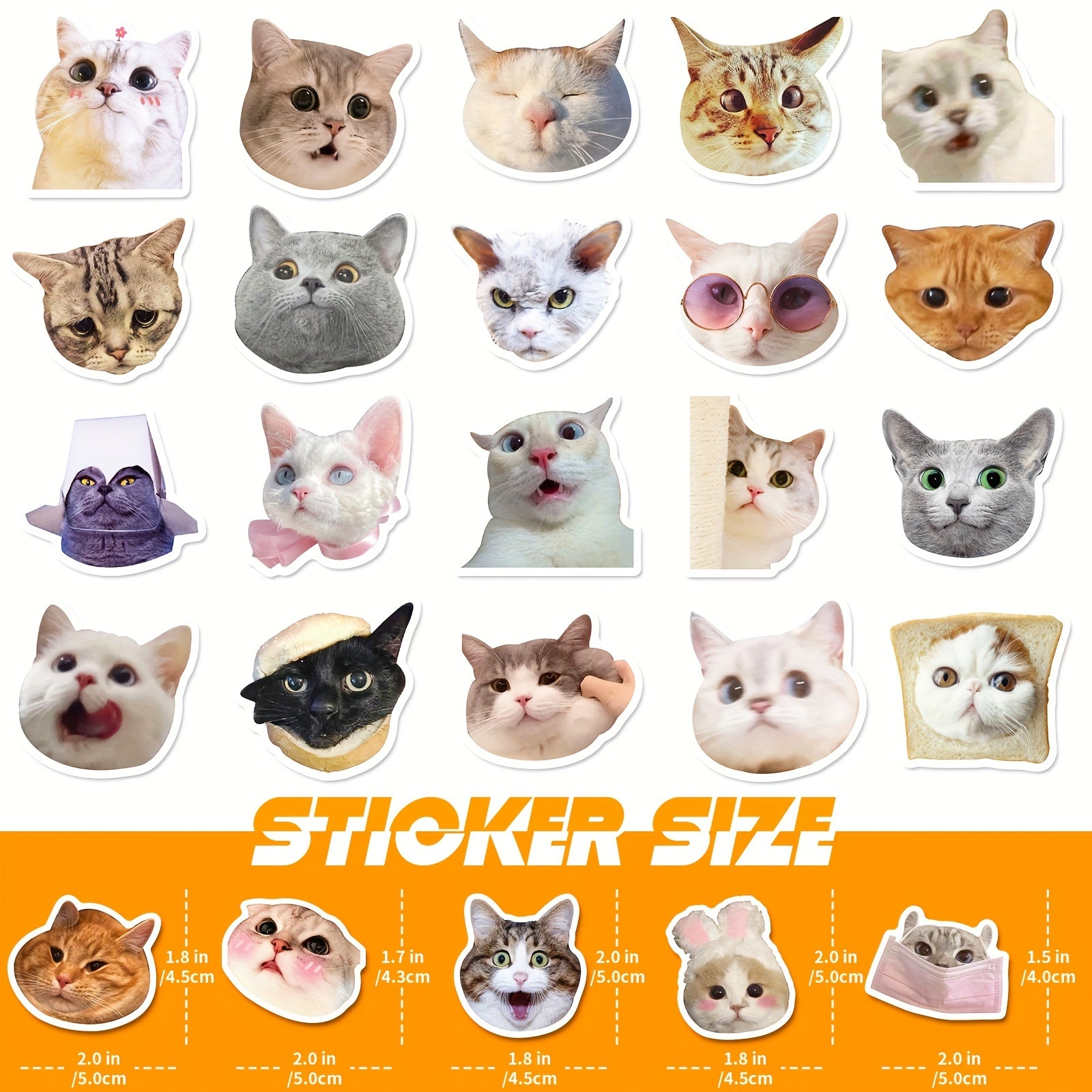 100pcs Cat Expression Package Stickers Funny DIY Cat Head Stickers