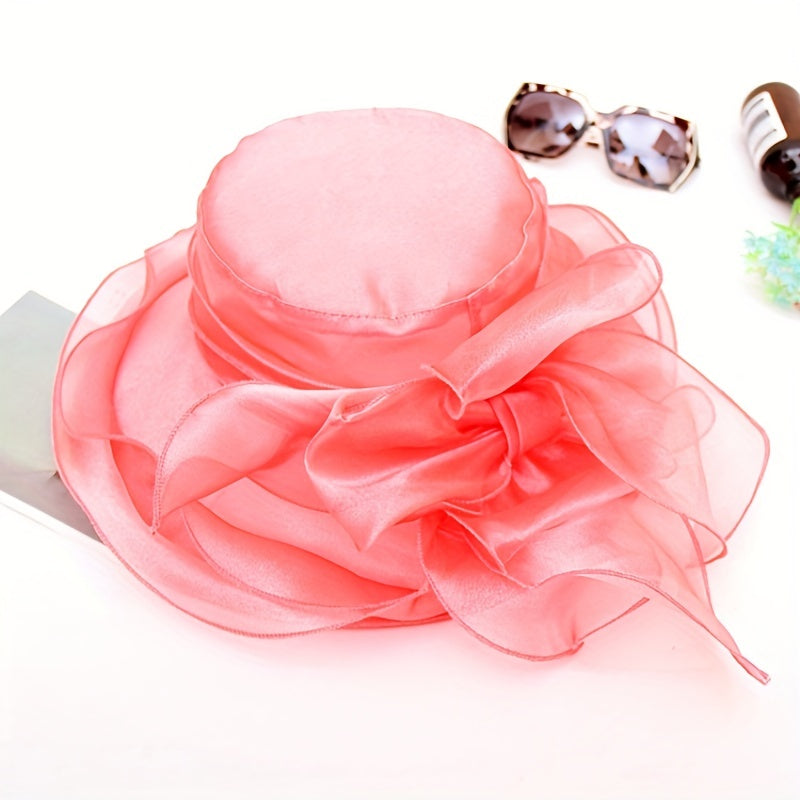 Vintage Organza Sun Hat Solid Mesh Flower Derby Hat