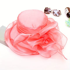 Vintage Organza Sun Hat Solid Mesh Flower Derby Hat