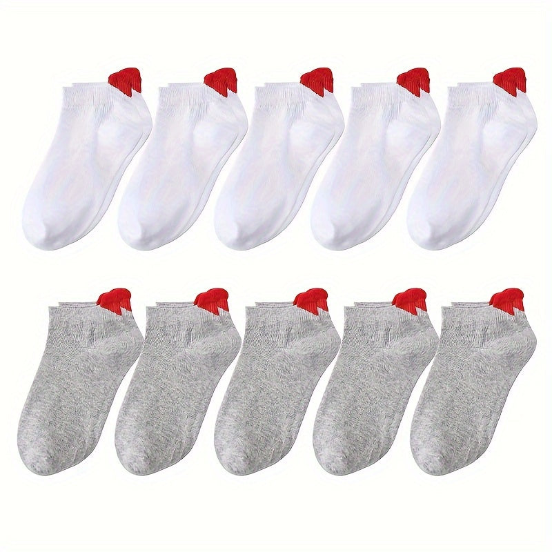 Heart Print Short Socks x10 for Women