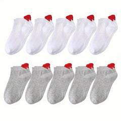 Heart Print Short Socks x10 for Women