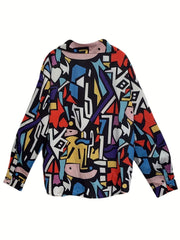  Colorblock Geometric Print Button Up Blouse