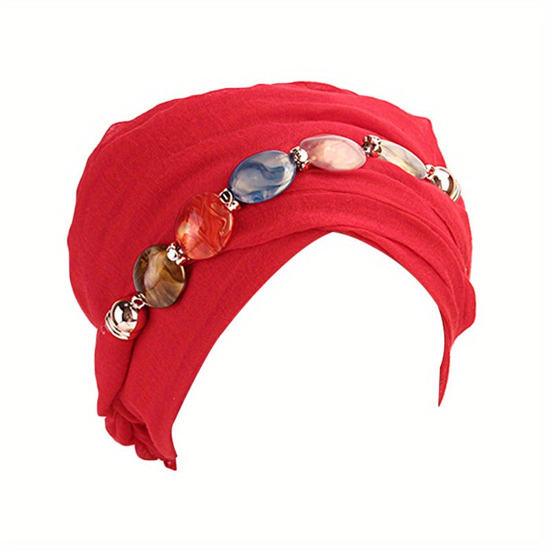 Boho Agate Chain Turban Cap Voile Head Wraps Lightweight Bonnet