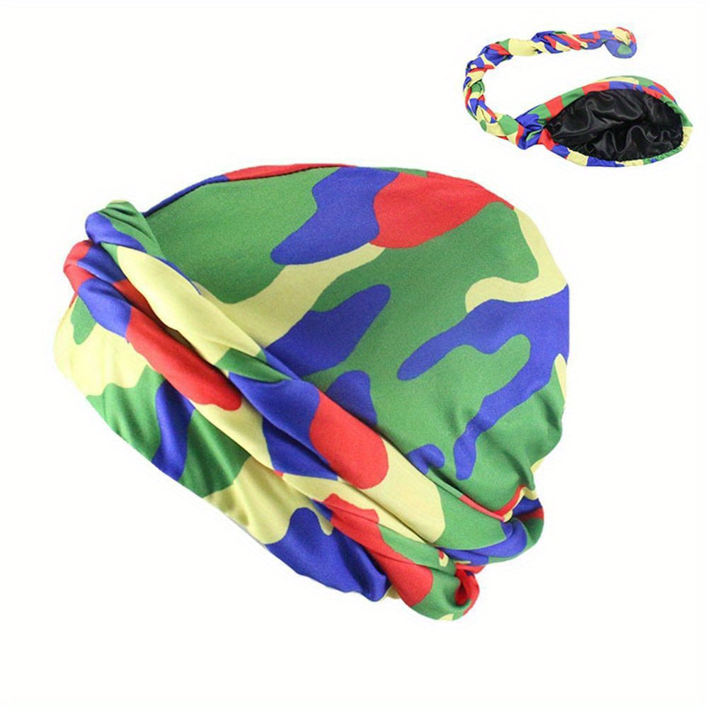 Camouflage Print Turban Cap Pre-tied Head Wrap Elastic Bonnet Lightweight Beanie