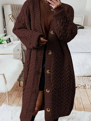  Cable Long Sleeve Button Up Cardigan