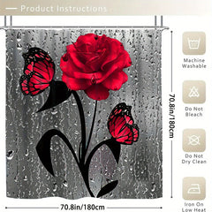 Rose Waterproof Bathmat & Shower Curtain Flowers Pattern Bath Curtain