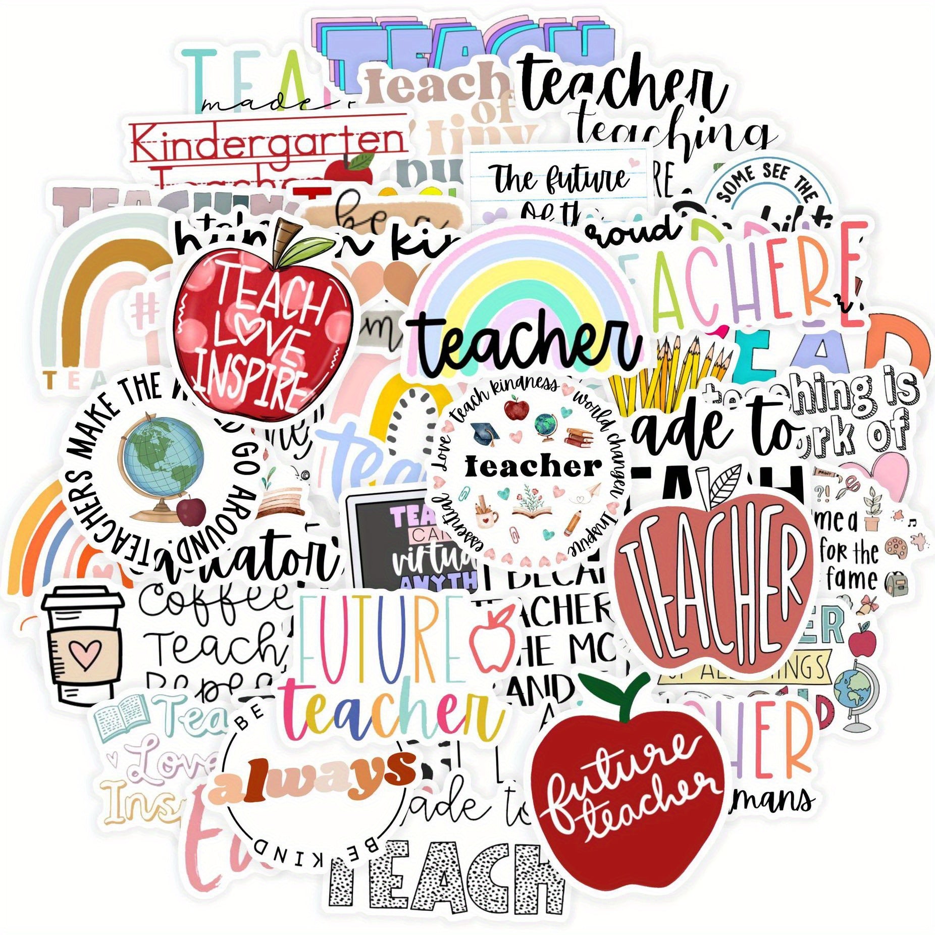 50pcs Cartoon Teacher's Gift Cards Vinyl Stickers for Water Bottles Laptops