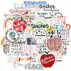 50pcs Cartoon Teacher's Gift Cards Vinyl Stickers for Water Bottles Laptops