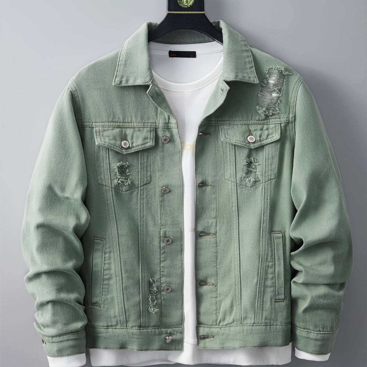 Men's Ripped Lapel Casual Denim Jacket