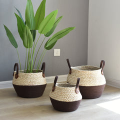 Hand-Woven Straw Basket with Handle Large Plant Storage Box