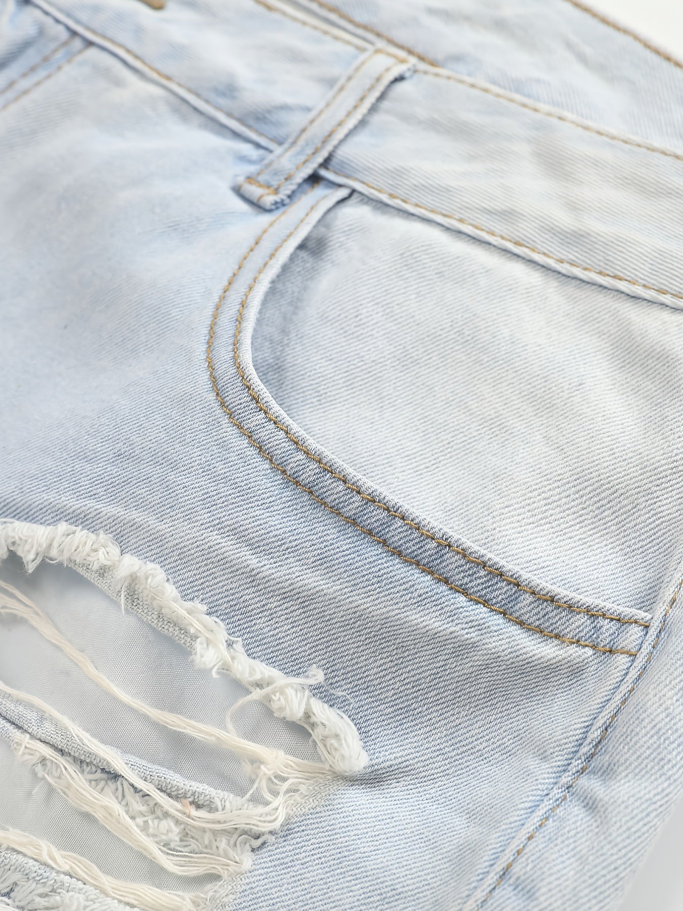  Solid Fringe Trim Denim Shorts