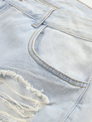  Solid Fringe Trim Denim Shorts