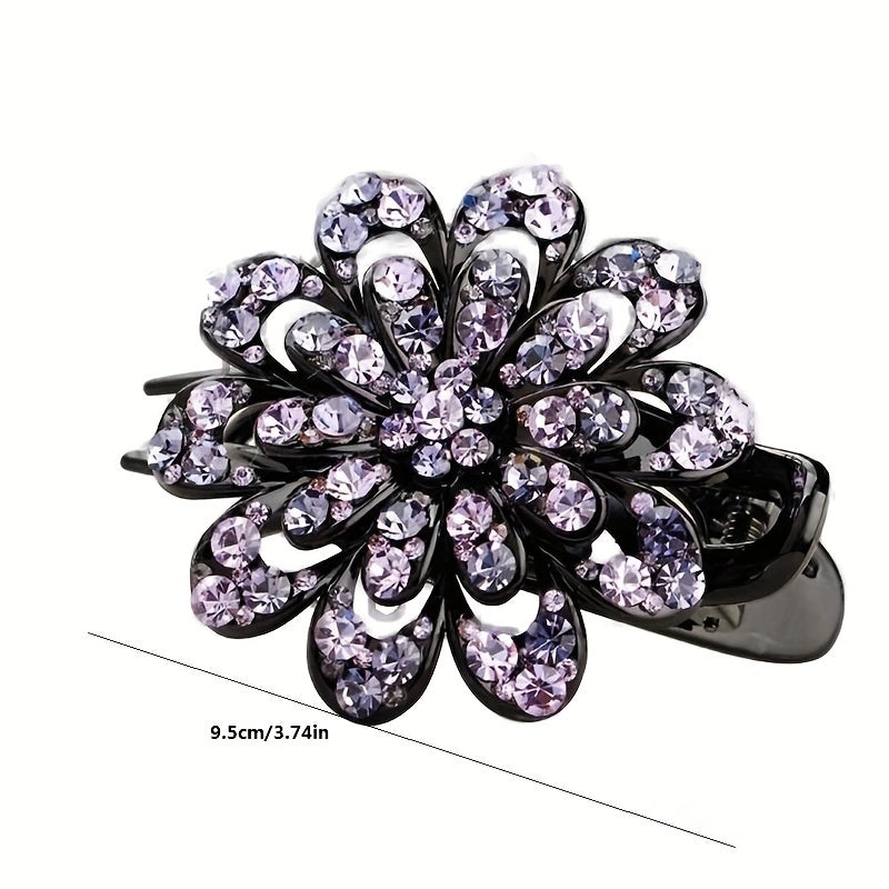 Women Rhinestone Hair Clip Large Glitter Flower Duck Billed Clip