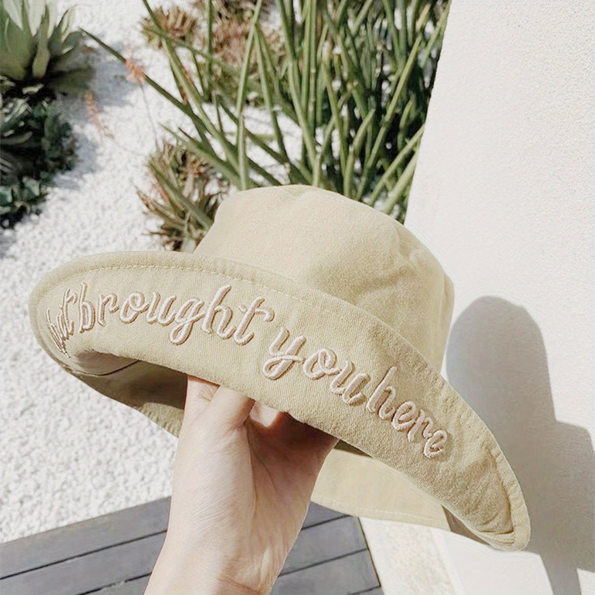 Embroidered Reversible Bucket Hat Solid Wide Brim Casual Fisherman Cap