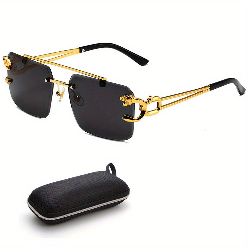 Leopard Retro Sunglasses for Men - Double Beam Frameless Cut Edge