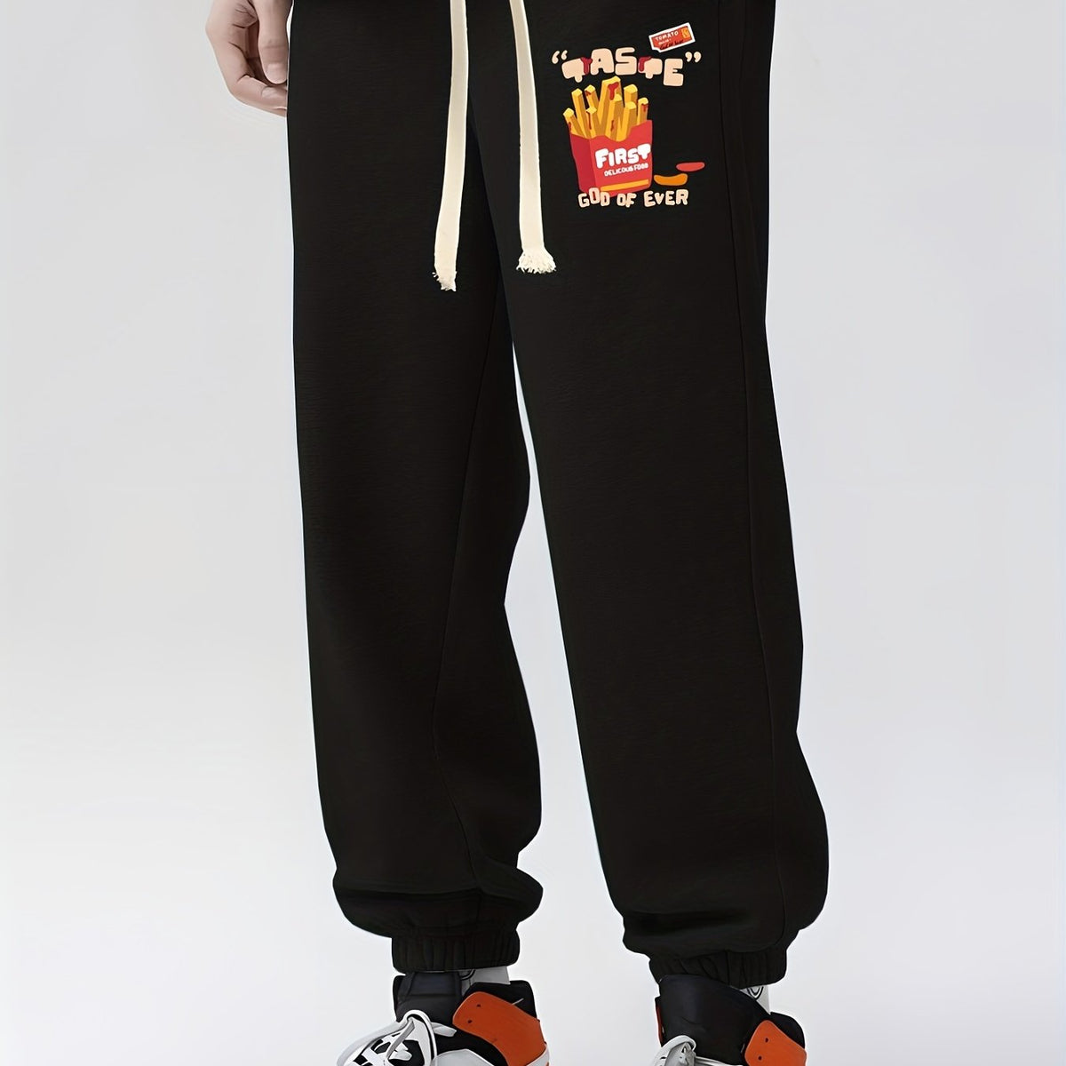 French Fries Print Drawstring Sweatpants Loose Fit Pants Men's