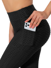High Waist Honeycomb Sports Pants High Stretchy Seersucker Yoga Leggings