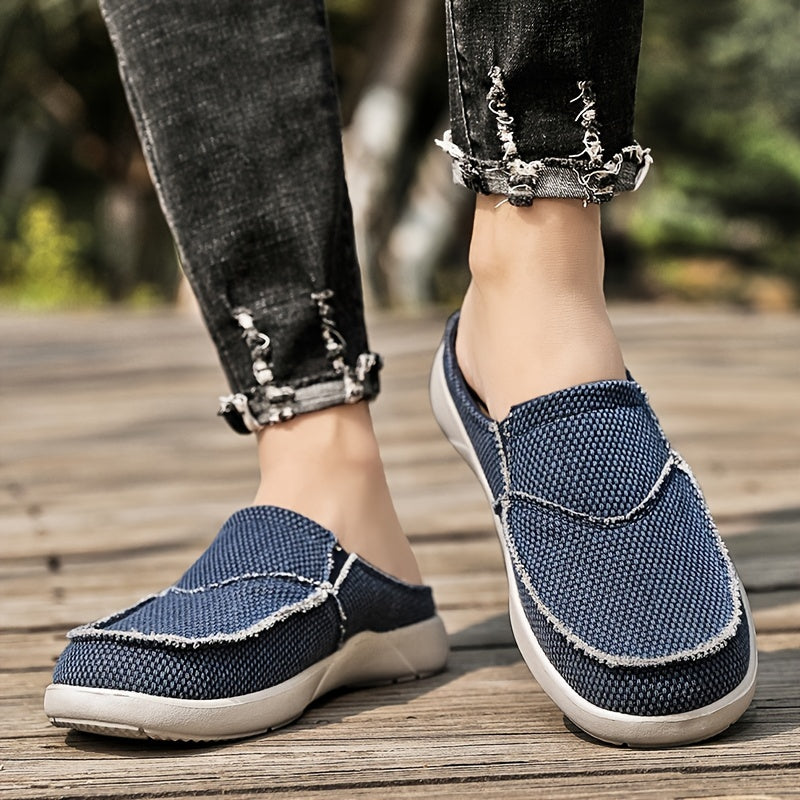 Men's Canvas Slip On Mules Lightweight Breathable Open Back Shoes