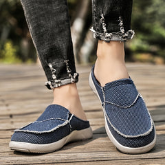Men's Canvas Slip On Mules Lightweight Breathable Open Back Shoes