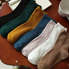 7 Pairs Solid Mid Tube Socks Women's Stockings