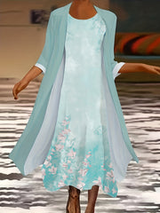  Floral Print Maxi Dress & Cardigan Set