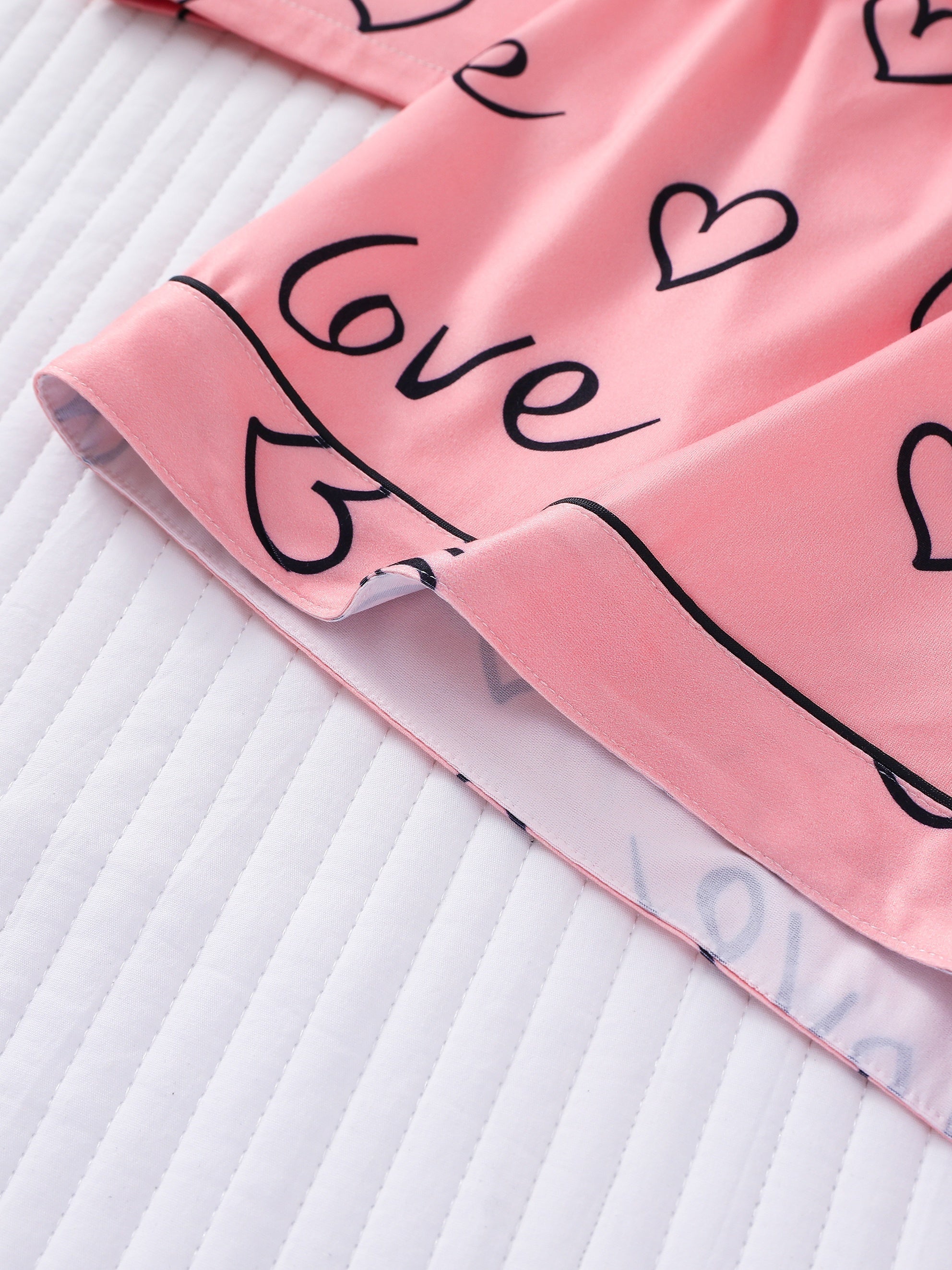 Heart Print Pajama Set Short Sleeve Buttons Top & Elastic Waistband Shorts