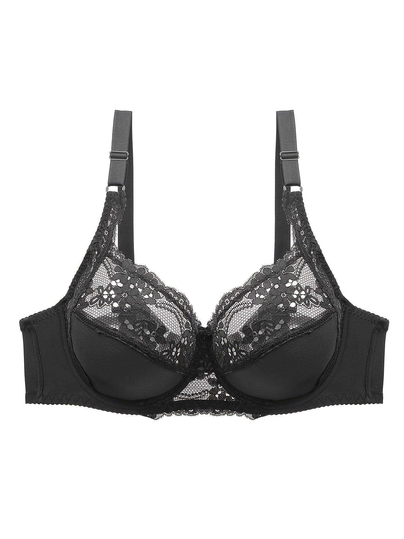  Lace Full Coverage Bra Solid Semi Sheer Sexy Bralette