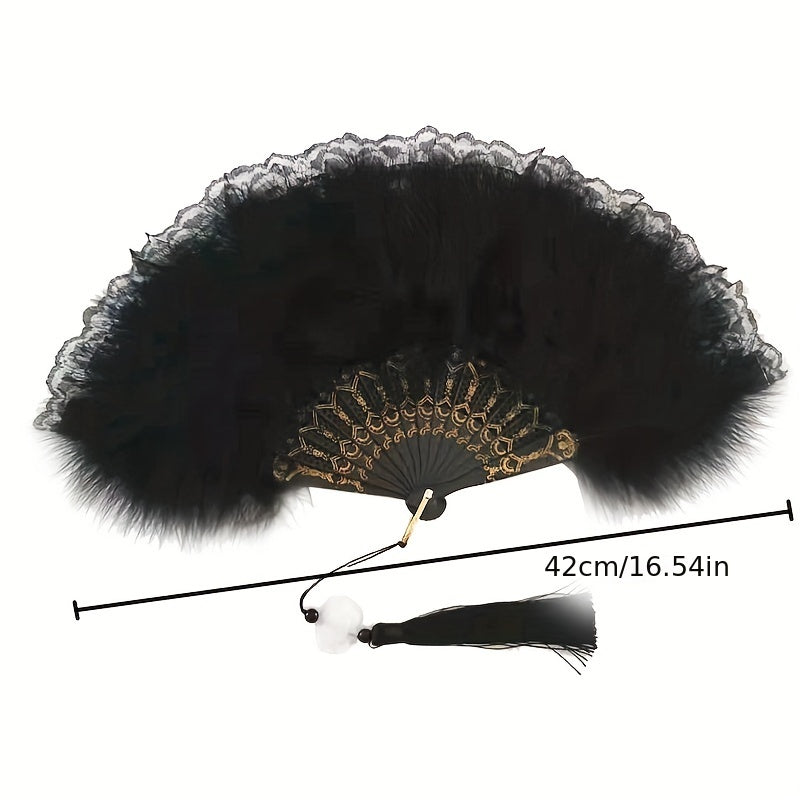 Feather Fan Dance Fan Lace Fluffy Folding Fan