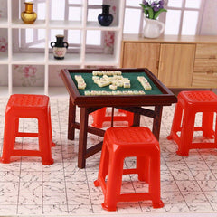Mini Mahjong Set with Table and Stools for Dollhouses