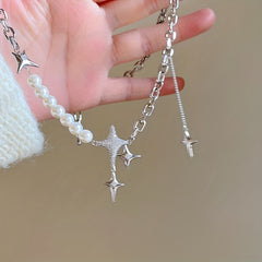 Y2K Style Star & Faux Pearl Decor Necklace