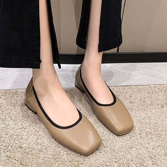 Women's Square Toe Chunky Low Heels Slip On Comfortable Walking Shoes