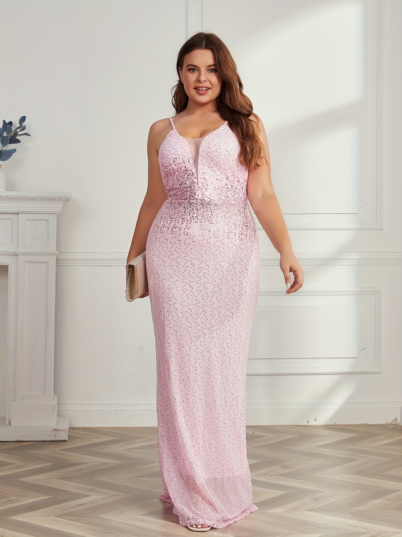  Wedding Dress Sequins Lace Up Floor Length Bridesmaid Dress