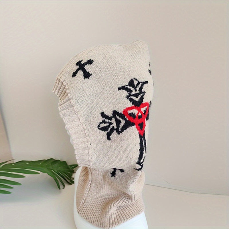 Jacquard Gothic Balaclava Khaki Knit Hat Unisex Beanie Neck Gaiter