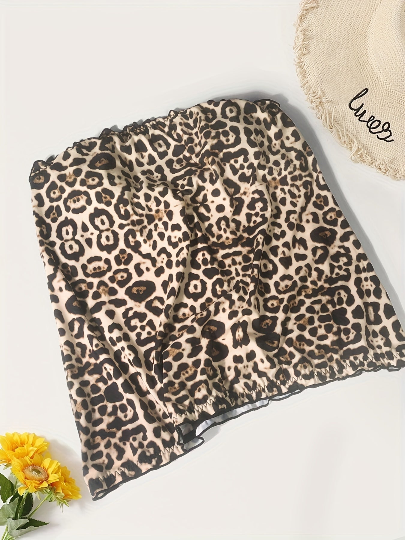  Leopard Print Tube Top & Panty Swimsuit Set