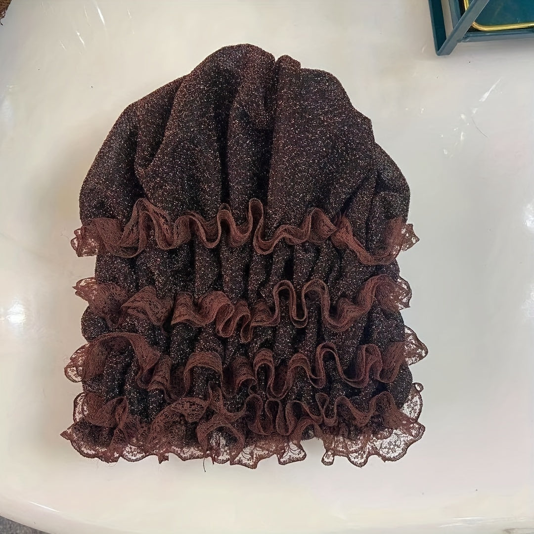 Lace Ruffles Turban Cap Head Wrap Bonnet Solid Chemo Hats