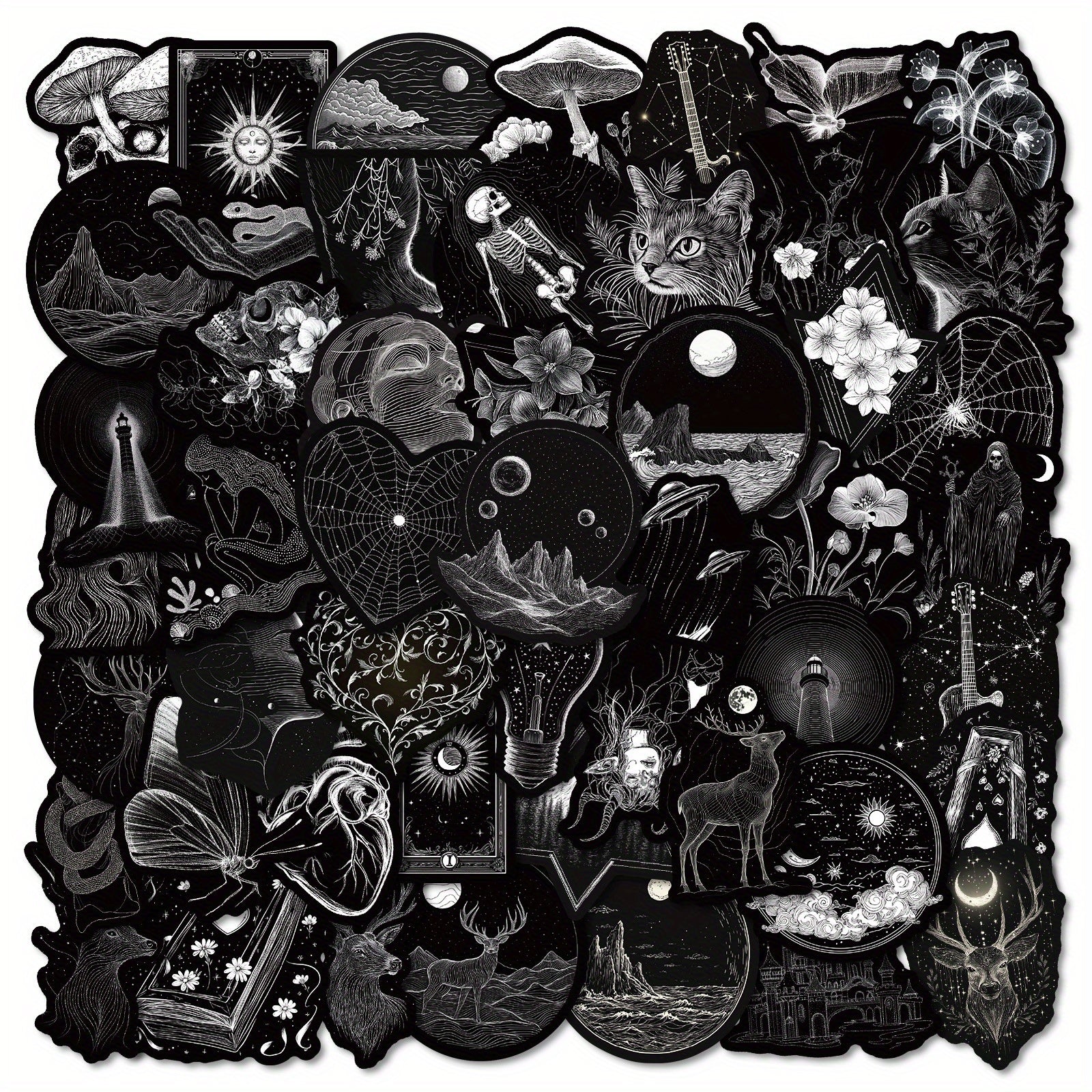 50pcs Dark Mystery Gothic Graffiti Stickers Vintage Vinyl Decals